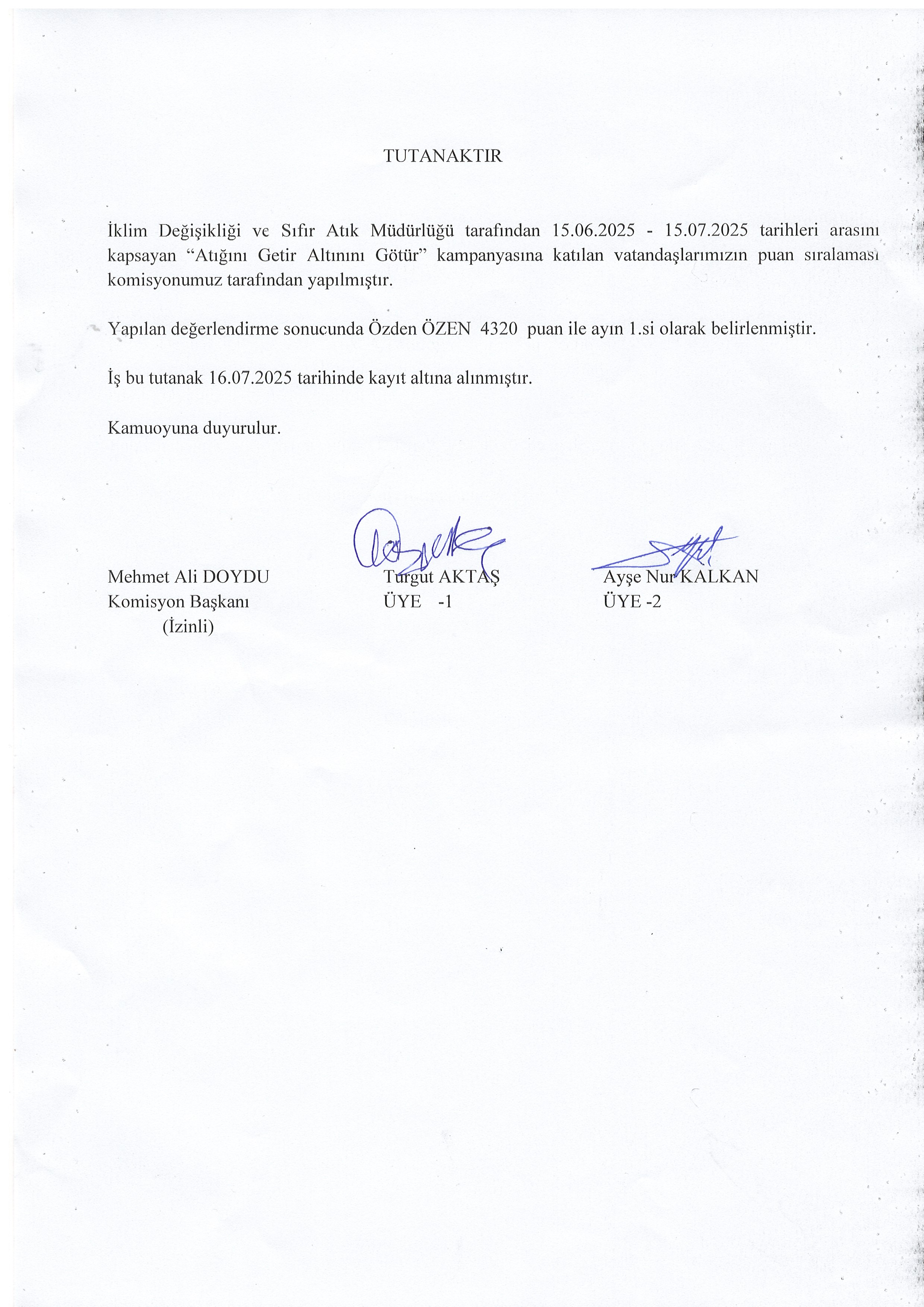 “Atığını Getir Altınını Götür”  Kampanya Duyurusu